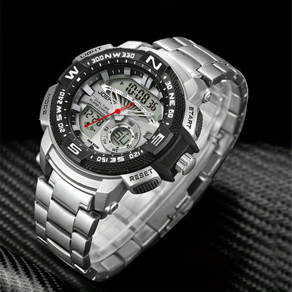 JOEFOX Orologio Sportivo da Uomo di Lusso con Doppio Display - Quadrante Grande, Luce Notturna LED, Impermeabile 3ATM, Cronografo e Sveglia, Orologio da Polso Stile Field da Uomo