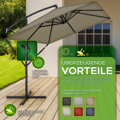 Tillvex® Parasole Rettangolare in Alluminio Ø 330 Cm + Copertura con Manovella | Schermo Angolare a Luce Rossa con Supporto & Parabrezza | Grande Parasole da Giardino in Alluminio Protezione UV | Schermo con Manovella Impermeabile Girevole a 360° per Terr