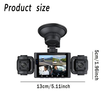 BCUOZ Dash Cam per auto 360 gradi con lente 3/4, 1080P, per auto, registrazione anteriore 1080P e posteriore/sinistra/destra 720P, con scheda di memoria da 64 GB, telecamera rotante a 360 gradi, registrazione in loop, Super Visione Notturna