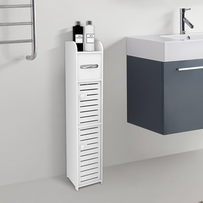 Armadietto da bagno piccolo, organizzatore sottile e lavorato in PVC, ideale per spazi ristretti, facile da montare e durevole, mobiletto multiuso porta carta igienica per bagno, camera da letto e soggiorno