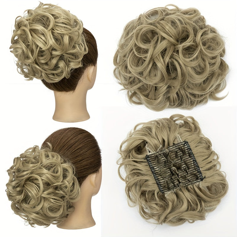 Chignon Elegante con Rosa e Pettine Floreale - Extension Ricci Sintetiche per Acconciature, Scrunchie Messy Updo in Ombre Nero/Marrone Balayage, Accessori per Capelli con Clip Facili da Applicare, Ideali per Matrimoni, Feste & Occasioni Speciali