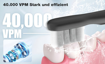 Spazzolino elettrico sonico per adulti con modalità intelligenti e ricaricabile USB, tecnologia a onde sonore adatta a denti e gengive sensibili, setole morbide, 6 testine, custodia da viaggio e supporto da parete, adatto per viaggi, regali di Natale