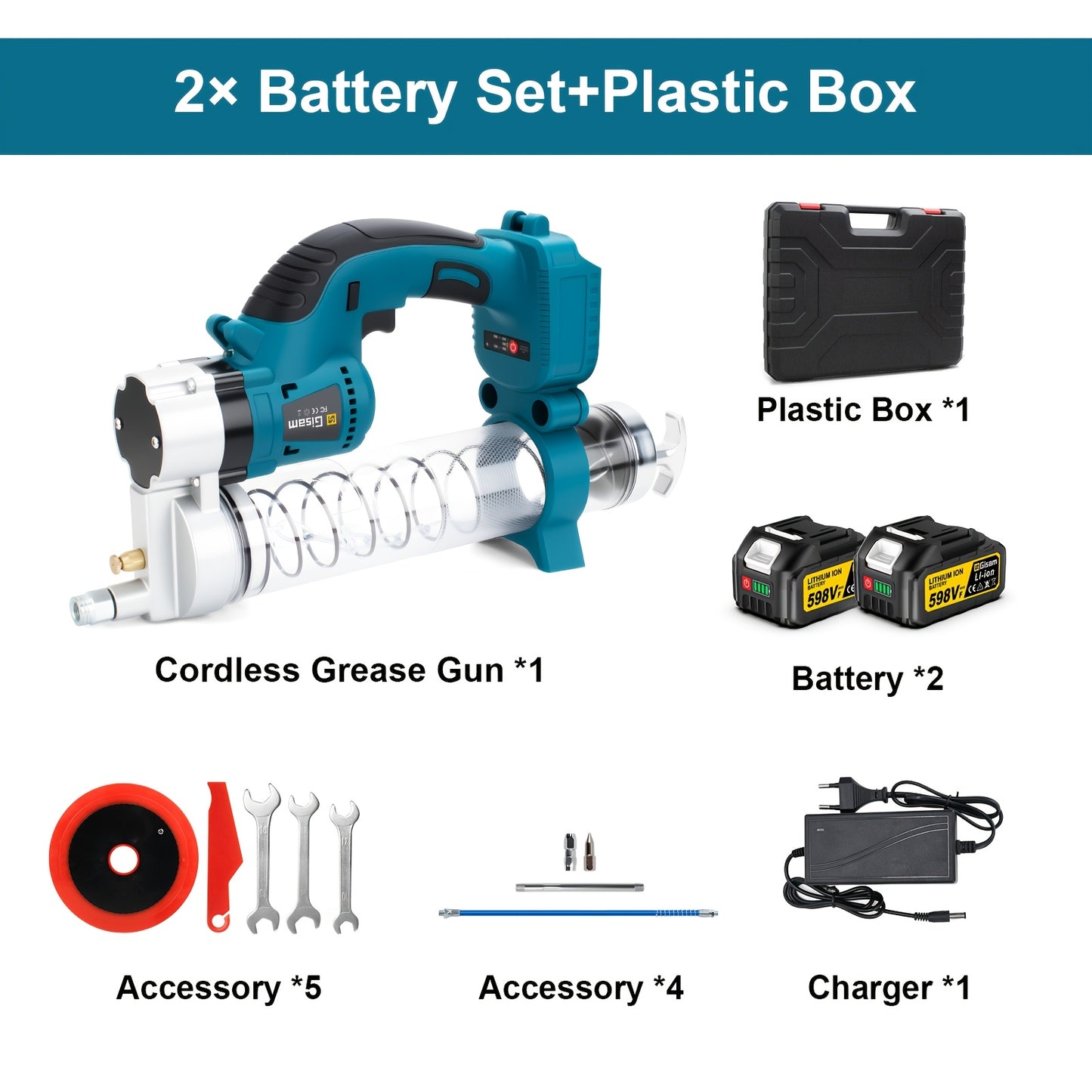 Pistola per Grassi Senza Fili Gisam 10000PSI Motore Brushless ad Alta Pressione con Cartuccia da 16oz e Custodia, Compatibile con Batteria Makita 18V, Strumento Professionale per Lubrificazione Auto (Utensile Elettrico)