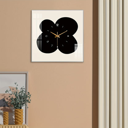 Orologio da Parete Floreale Nero - Opera d'Arte Unica Realizzata a Mano | Orologio Quadrato in Vetro da 12 Pollici | Movimento Silenzioso Senza Ticchettio | Alimentato a Batteria | Arredamento Moderno per la Casa | Ideale per Soggiorni, Camere da Letto e