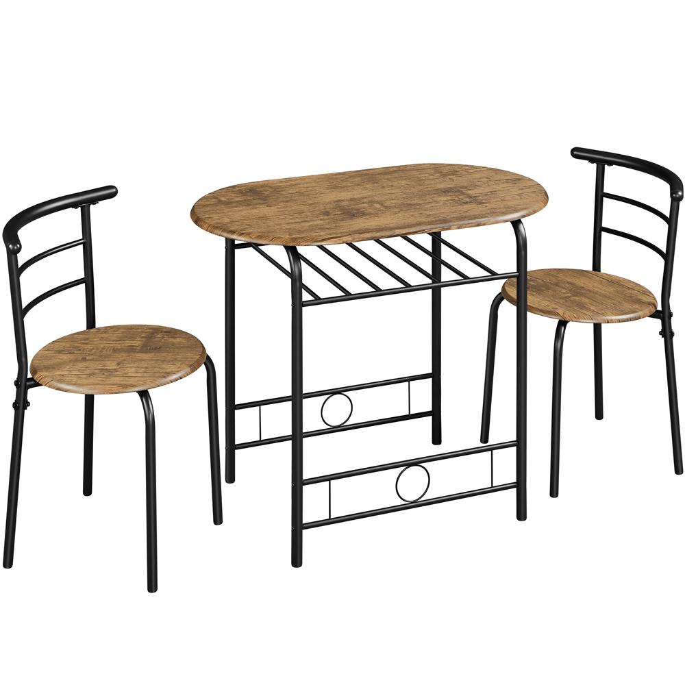 Costoffs Set Tavolo e 2 Sedie da Bar e Sala da Pranzo in Legno e Metallo per Cucina Balcone Piccoli Spazi Sedia Portata 136 kg