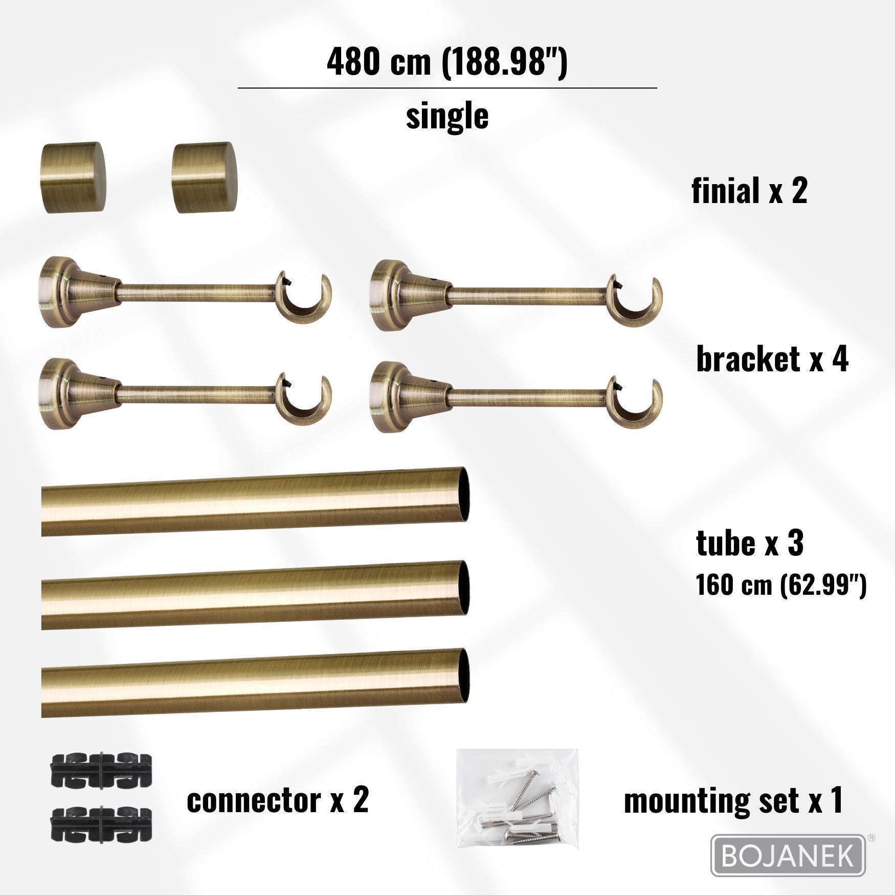 Asta per Tende a Parete in Metallo – BOJANEK – 4 Colori, 8 Lunghezze (120 - 600 cm) – Asta per Tende Resistente, Regolabile, Durevole per Soggiorno, Camera da Letto, Cucina, Bagno, Ufficio; Perfetta per Interni Moderni, Classici, Scandinavi, Loft, Industr