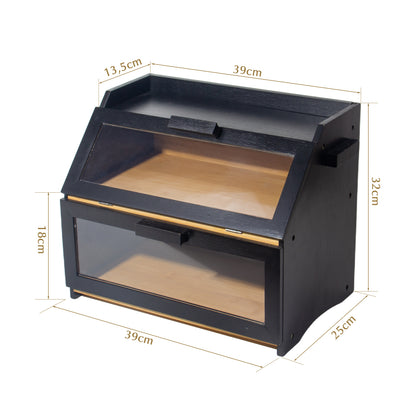 Contenitore per pane in bambù con ventilazione, cassetta per pane grande, 2 ripiani e finestra di visuale, contenitore per pane in legno, panini, contenitore per pane da cucina