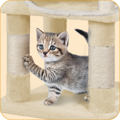Torre per gatti beige, alta 159 cm con 8 tiragraffi, 3 livelli, 2 rifugi, un cesto, palline di peluche e corda in sisal, ideale per gatti di diverse dimensioni