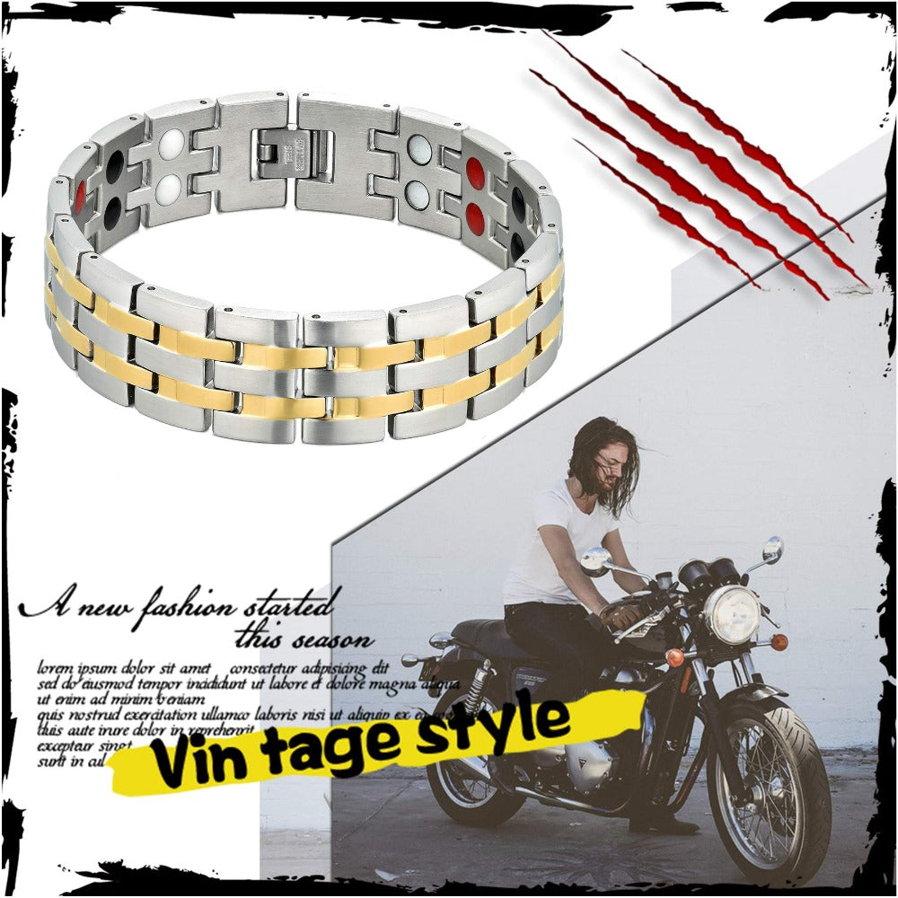 Bracciale Magnetico Uomo JewelryWe con Calamite - Fascia Regolabile in Acciaio Inossidabile (4 Colori: Nero, Bianco, Grigio, Oro) & Ideale per Tutto l'Anno a Parti di Eventi e Motociclette