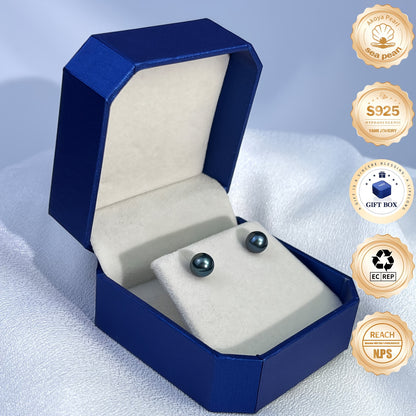 Orecchini rotondi neri in perle di mare coltivate in acqua salata, argento sterling S925, per mamma, fidanzata, amante, il miglior regalo per tutte le feste