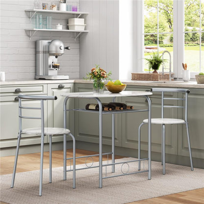 Costoffs Set Tavolo e 2 Sedie da Bar e Sala da Pranzo in Legno e Metallo per Cucina Balcone Piccoli Spazi Sedia Portata 136 kg