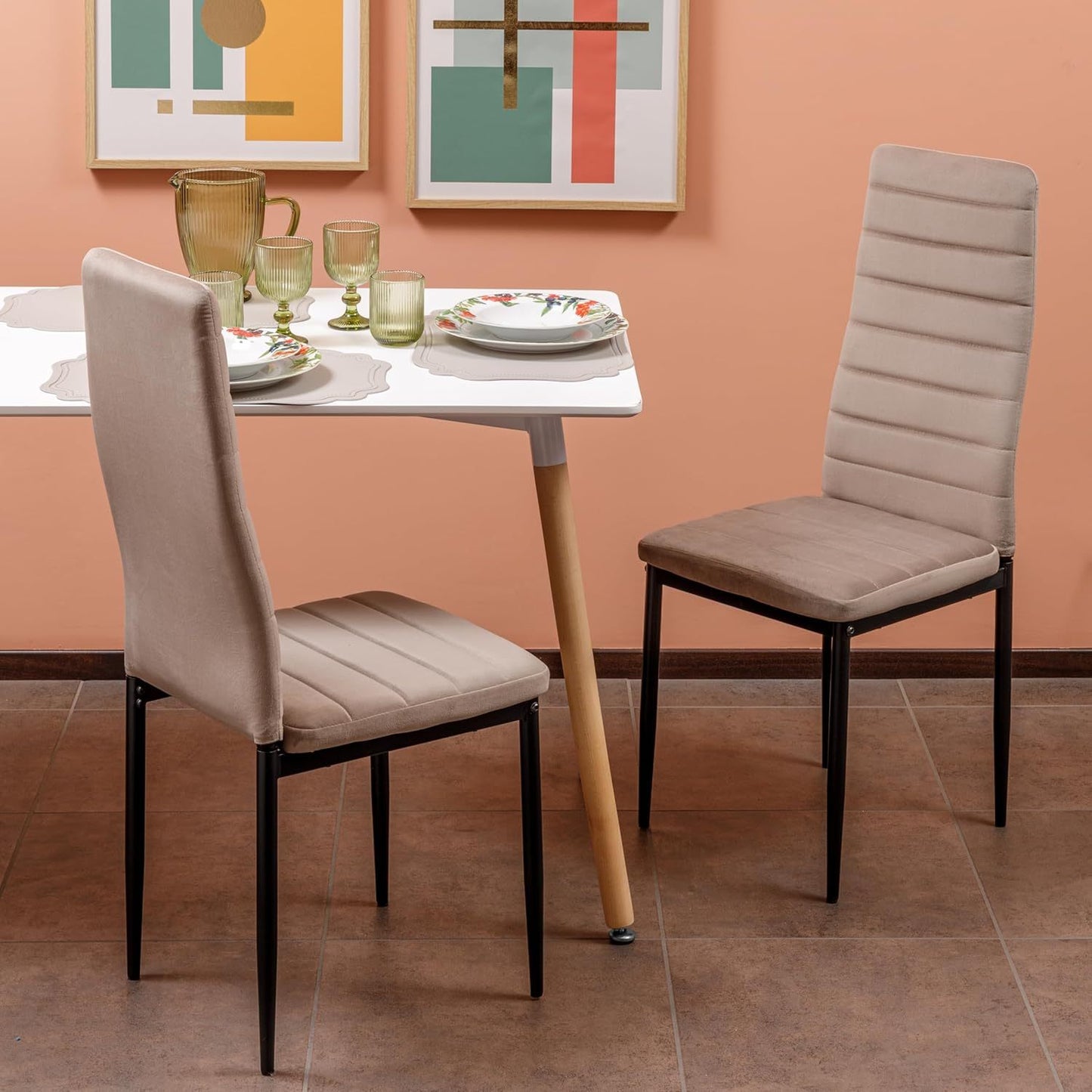 Baroni Home Set di 4 Sedie da Pranzo con Schienale Alto e Seduta Ergonomica con Cuciture Decorative, Sedie Eleganti Imbottite in Ecopelle o velluto con Struttura in Acciaio, 40X48X96 cm