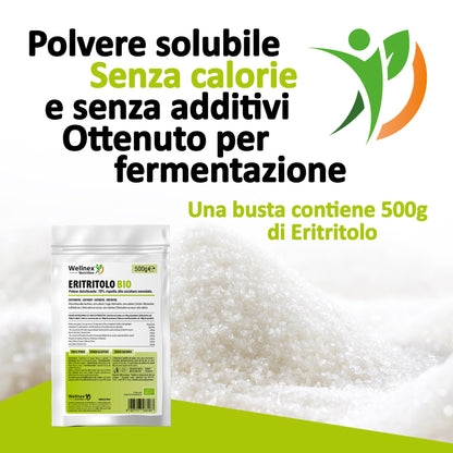 Eritritolo Biologico Puro - Eritritolo in polvere, Alternativa allo Zucchero | Dolcificante zero calorie | Wellnex Nutrition