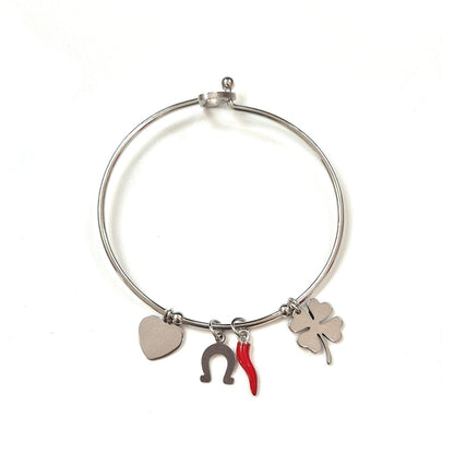 Bracciale donna rigido con corno Portafortuna