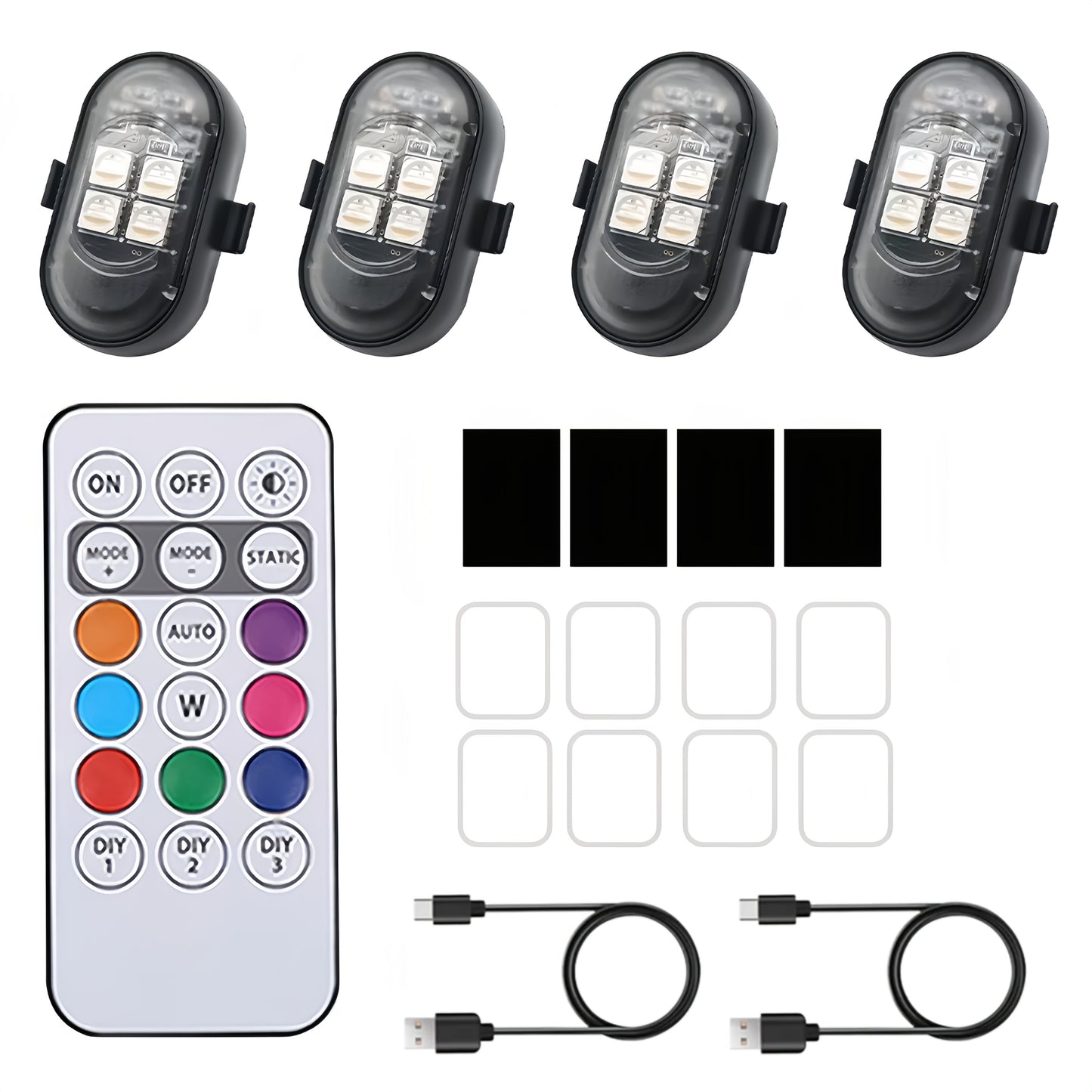 Luci d'atmosfera RGB per auto con telecomando wireless, batteria più grande e LED più luminosi, ricarica rapida Type-C, multimodalità per interni auto