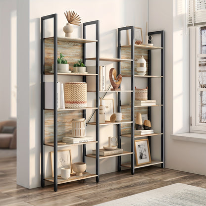 Libreria con struttura in metallo e 14 ripiani, ideale per soggiorno o ufficio domestico, design in stile industriale, dimensioni 24 X 158 X 166 cm