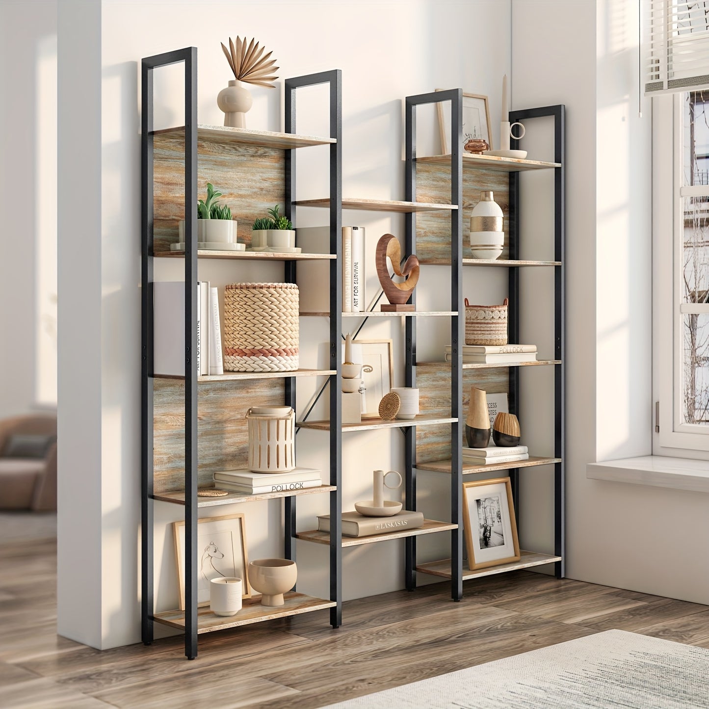 Libreria con struttura in metallo e 14 ripiani, ideale per soggiorno o ufficio domestico, design in stile industriale, dimensioni 24 X 158 X 166 cm