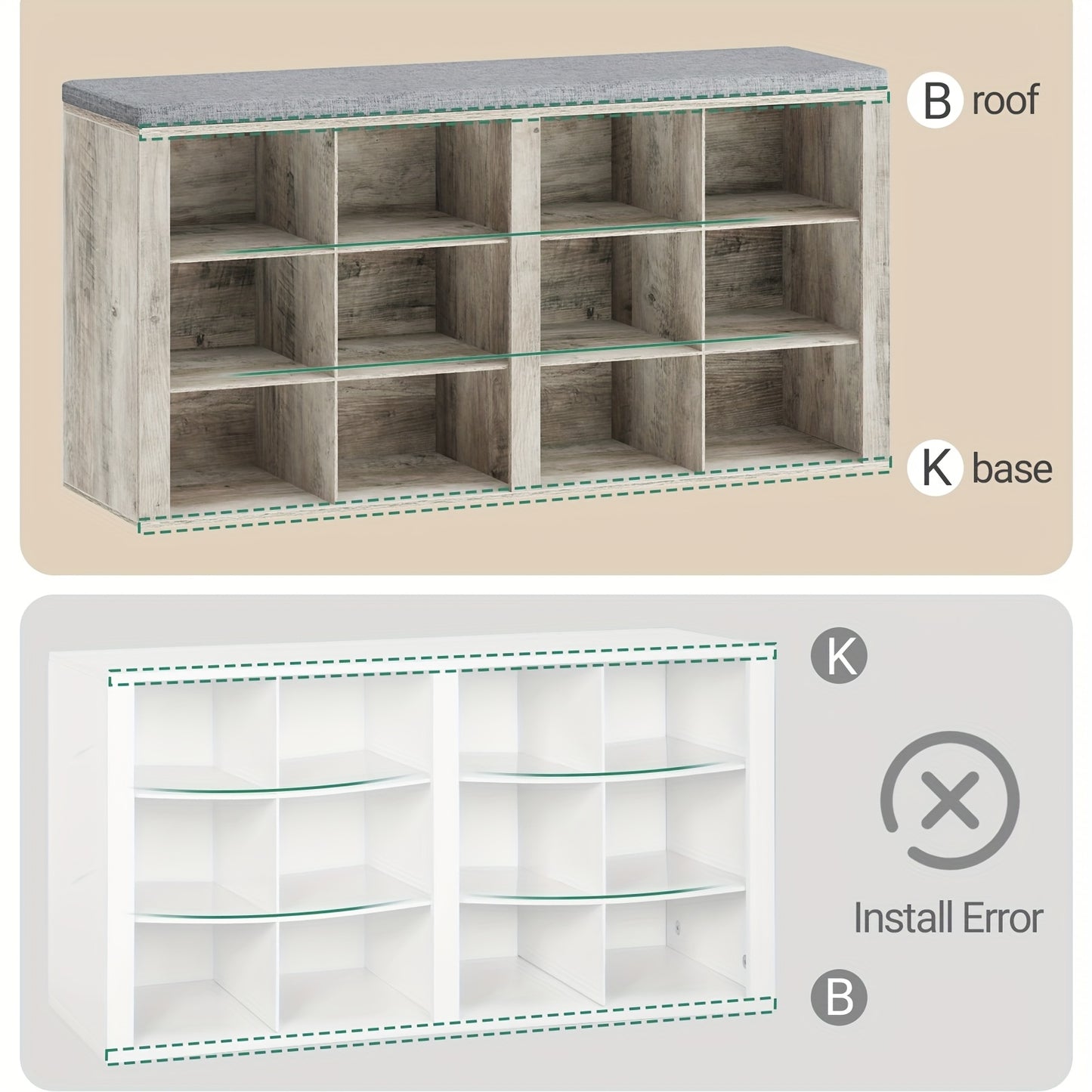 Panchina Portascarpe, Scaffale per Scarpe con Seduta, Panchina con Contenitore, Cuscino, 12 Scomparti, per Soggiorno, Ingresso, Camera da Letto, Bianco-grigio