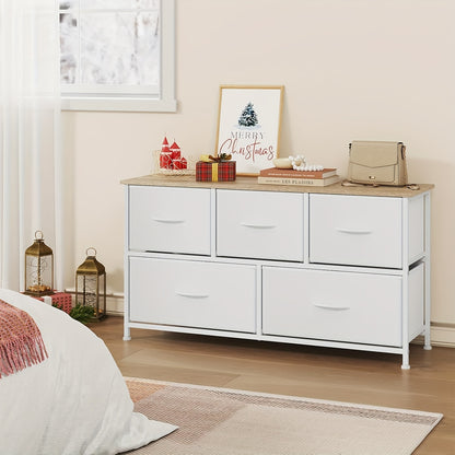 1 pz Cassettiera, Mobile a Cassetti, Telaio in Metallo, Realizzata in Legno, 5 Cassetti in Tessuto Non Tessuto, Utilizzabile come Comodino, Credenza, Mobile TV, Adatta per Camera da Letto, Soggiorno, Corridoio, Multifunzionale, Contenitore per la Casa, Ca