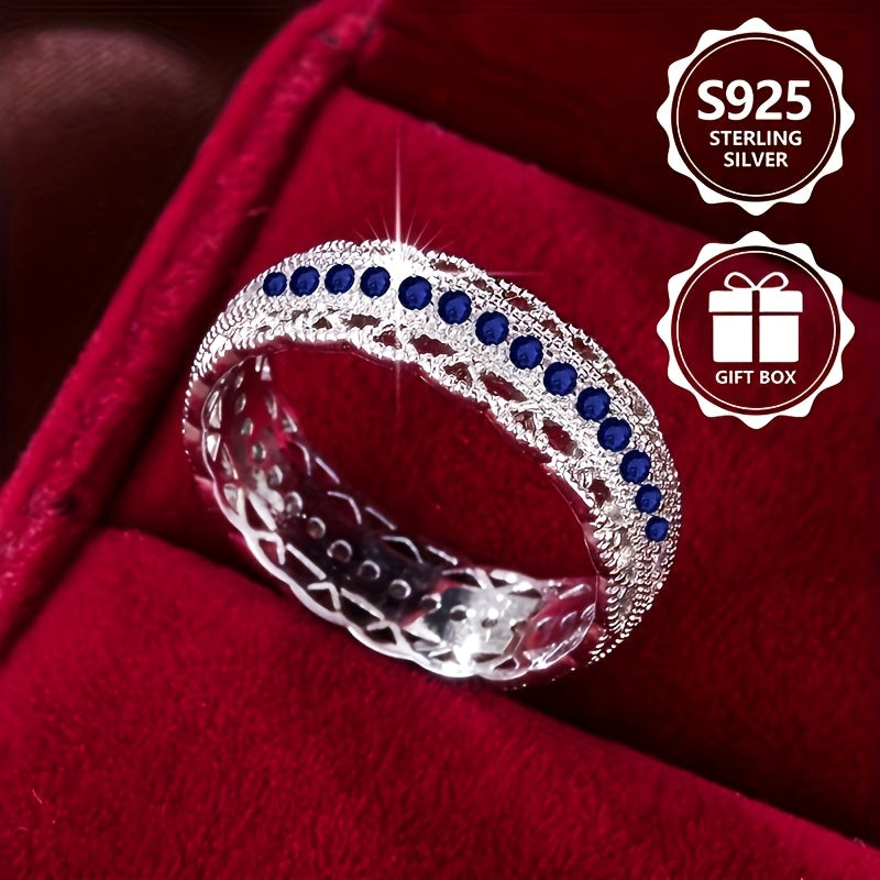 Anello da donna alla moda in argento sterling 925, elegante e stiloso, intarsiato con zirconia sintetica, anello da donna di alto valore, adatto per viaggi di vacanza, uso quotidiano, un regalo commemorativo perfetto per amici, con confezione regalo