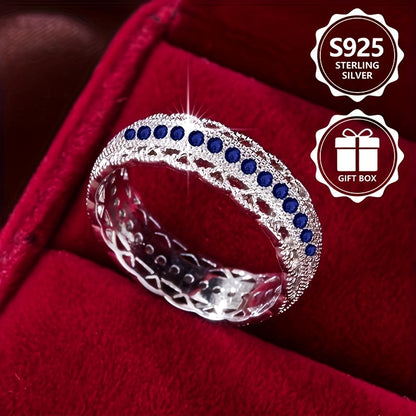 Anello da donna alla moda in argento sterling 925, elegante e stiloso, intarsiato con zirconia sintetica, anello da donna di alto valore, adatto per viaggi di vacanza, uso quotidiano, un regalo commemorativo perfetto per amici, con confezione regalo