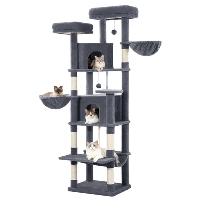 Per albero per gatti grande, 175 cm, tiragraffi per gatti di taglia grande, stabile con tiragraffi, 2 comode casette per gatti, 2 posatoi, 2 cesti, amaca, per uso interno