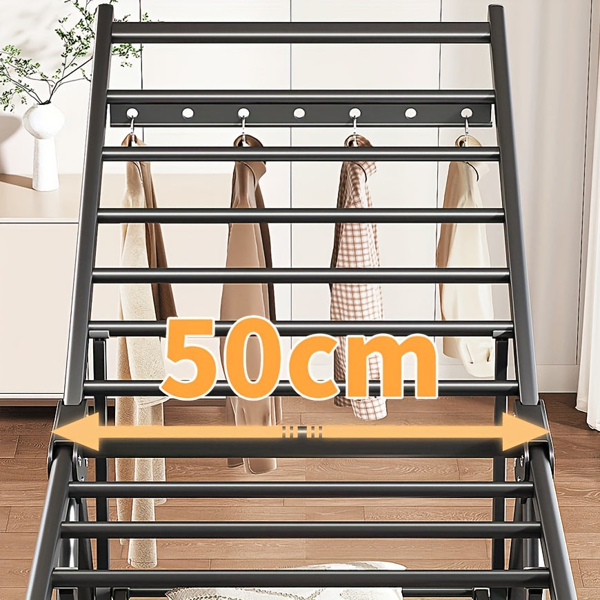 Stendino per Biancheria Pieghevole in Alluminio Resistente con Scarpiere - Design 3 Secondi, Altezza Regolabile, 4 Ruote per Interno/Esterno, Montaggio Senza Attrezzi, Struttura A-Frame Stabile, Grigio Portatile Salvaspazio, Assemblaggio Semplice, Costruz