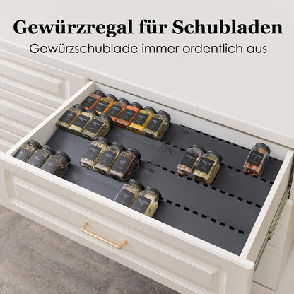 Porta Spezie da Cucina per Cassetti, Espandibile fino a 48 Bottiglie di Spezie, Scala Portaspezie, Contenitore per Spezie in Plastica, Set di 8 Organizzatori Estraibili, Per Cucine e Pensili