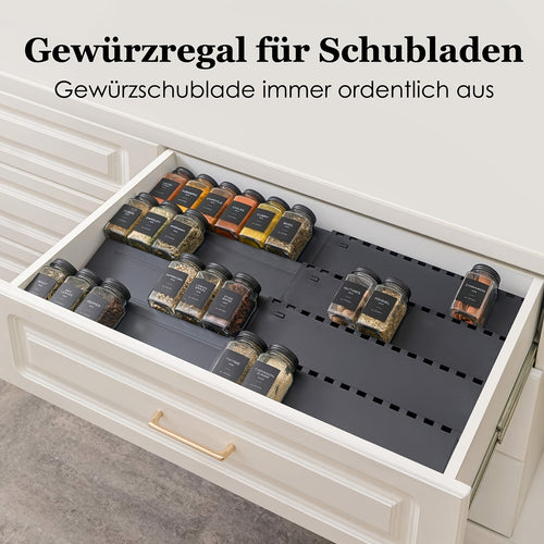 Porta Spezie da Cucina per Cassetti, Espandibile fino a 48 Bottiglie di Spezie, Scala Portaspezie, Contenitore per Spezie in Plastica, Set di 8 Organizzatori Estraibili, Per Cucine e Pensili