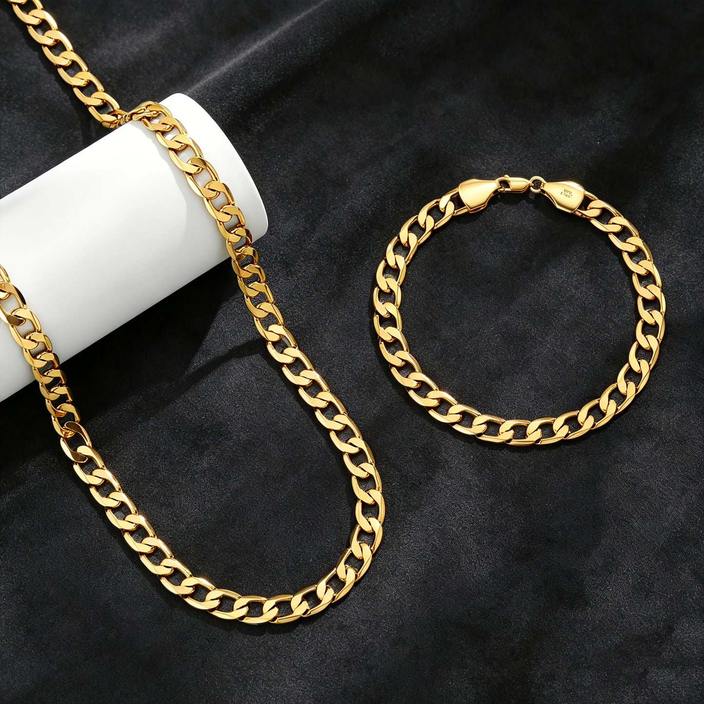 Magazzino Locale, Argento 925, Set Due Pezzi Dorato (Bracciale, Collana), Grammage Argentato 10G, Stile Hip Hop Street, Regalo Perfetto, Bellissima Confezione Regalo Offerta