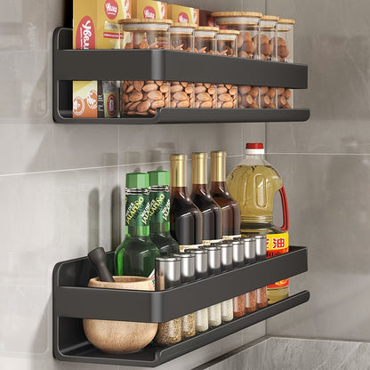 Porta spezie da muro di 40/60cm, set di 2 scaffali sospesi con ganci, salvaspazio, facile da installare, rack per conservazione condimenti, adatto per cucina e bagno (nero, bianco, grigio)