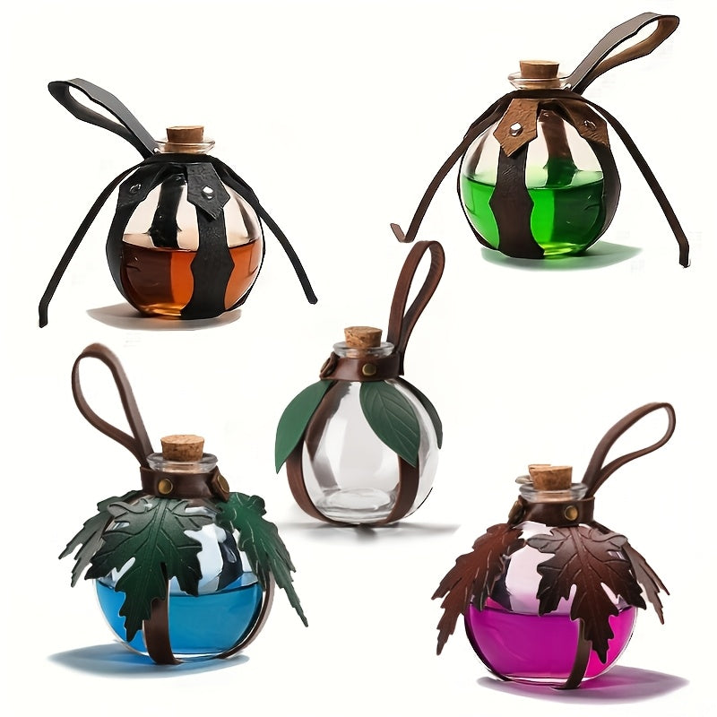 Bottiglia di Pozione da Stregone Fantasy con Tappo di Sughero e Cinturino | Bottiglia di Vetro, Coperchio in Legno, Stile Vintage, Lavare Solo a Mano, Adatta per Halloween, Feste Fantasy LARP e Accessori per Giochi di Ruolo Rinascimentali, Oggetti di Scen