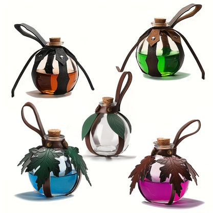Bottiglia di Pozione da Stregone Fantasy con Tappo di Sughero e Cinturino | Bottiglia di Vetro, Coperchio in Legno, Stile Vintage, Lavare Solo a Mano, Adatta per Halloween, Feste Fantasy LARP e Accessori per Giochi di Ruolo Rinascimentali, Oggetti di Scen