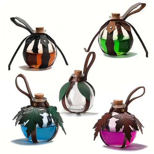Bottiglia di Pozione da Stregone Fantasy con Tappo di Sughero e Cinturino | Bottiglia di Vetro, Coperchio in Legno, Stile Vintage, Lavare Solo a Mano, Adatta per Halloween, Feste Fantasy LARP e Accessori per Giochi di Ruolo Rinascimentali, Oggetti di Scen