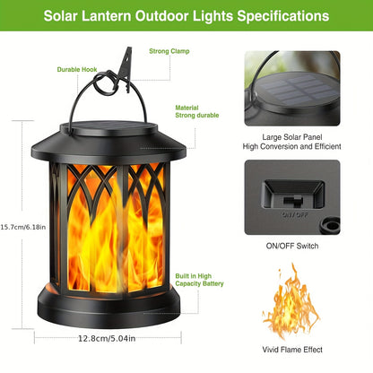 2 Luci Solari da Esterno, Lanterne Solari Sospese con Effetto Fiamma, Luci Solari IPX5 per Decorazione Giardino con Clip per Cortile, Balcone e Halloween