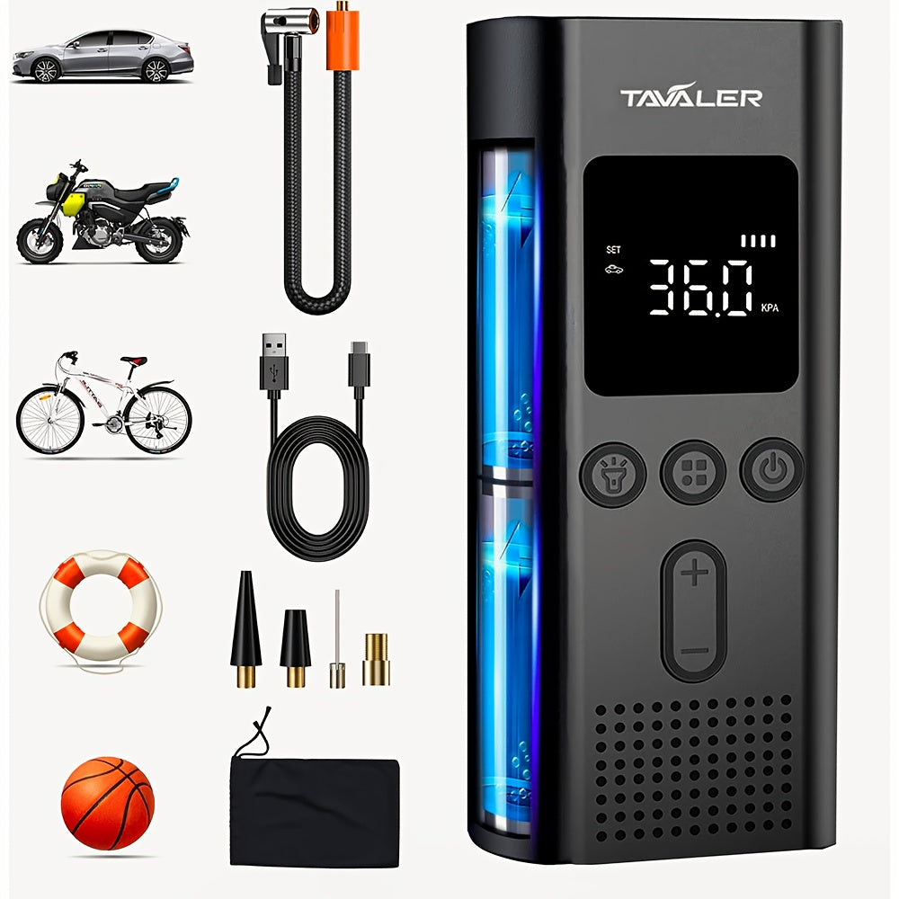 Tavaler Pompa Elettrica per Bicicletta, 150 PSI Pompa Portatile a Batteria per Bicicletta/Auto, Pompa Elettrica Ricaricabile per Biciclette, Compressore a Batteria per Biciclette, Motociclette e Auto, Accessorio Essenziale per Viaggi su Strada