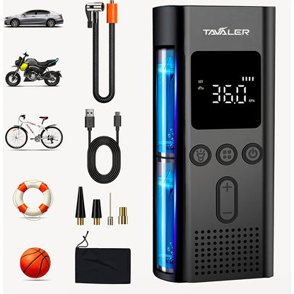 Tavaler Pompa Elettrica per Bicicletta, 150 PSI Pompa Portatile a Batteria per Bicicletta/Auto, Pompa Elettrica Ricaricabile per Biciclette, Compressore a Batteria per Biciclette, Motociclette e Auto, Accessorio Essenziale per Viaggi su Strada