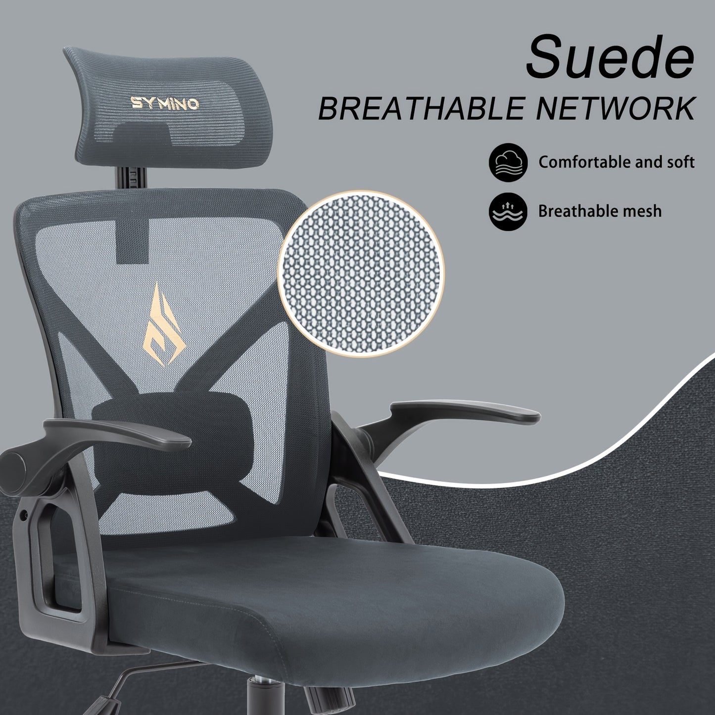 Sedia Ufficio Ergonomica con Supporto Lombare e Poggiatesta Regolabili, Funzione di Inclinazione e Rotazione, Sedia da Scrivania per Computer