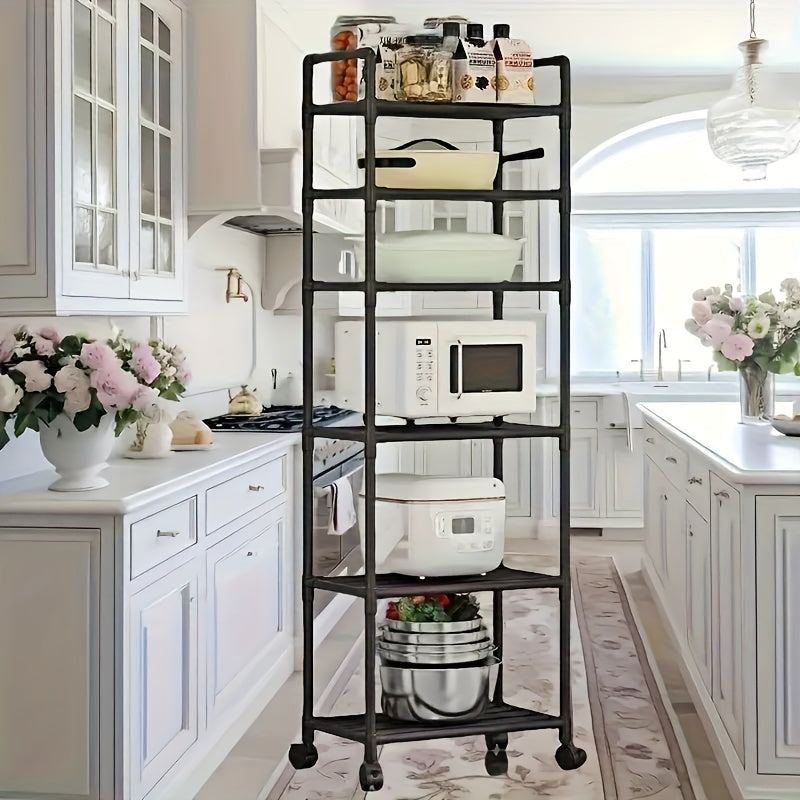 Carrello portaoggetti regolabile su ruote con 6 ripiani, dotato di ruote e ganci - Adatto per cucina, camera da letto, bagno, scaffalatura multifunzionale - Salvaspazio, scaffalatura multifunzionale | Design a scaffalatura aperta | Opzioni di archiviazion