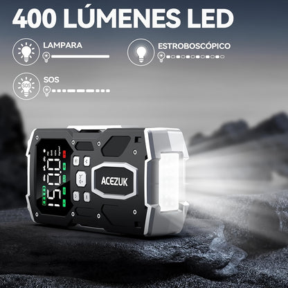 Avviatore di emergenza per auto 12000A con compressore d'aria, booster batteria 12V per tutti i motori a benzina/diesel da 10L, gonfiatore portatile per pneumatici con display LCD, luce LED QC3.0, per SUV, camion, moto con custodia