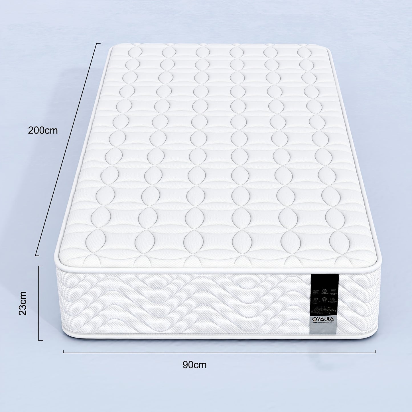Materasso Singolo/Matrimoniale con Comoda Memory Foam, Materasso Hybird Pocket Sprungs con Isolamento del Movimento, Materassi Media Firmato 90/140/160X200X23Cm