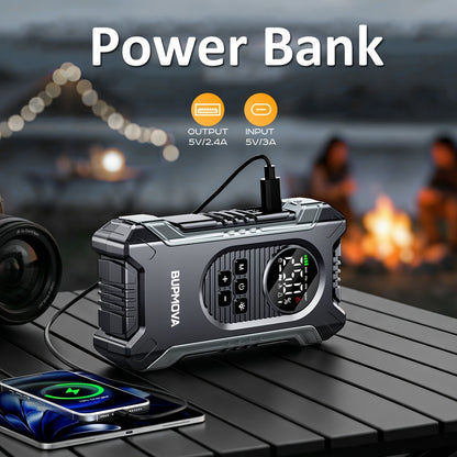 Avviatore di Emergenza per Auto con Compressore Aria e Gonfiatore Pneumatici, Booster Batteria 9500A con Power Bank e Torce LED, Box Avviatore Auto 12V per Tutti i Veicoli a Benzina o Diesel da 10.0L con Custodia Portatile, Cavi Smart con 10 Funzioni di P