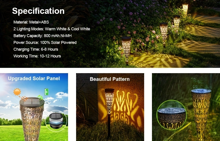 4 Pezzi Luci Solari LED Metalliche per Esterni, IPX5 Luci da Giardino per Illuminazione di Sentieri, Balconi, Terrazze, Prati e Decorazioni Natalizie