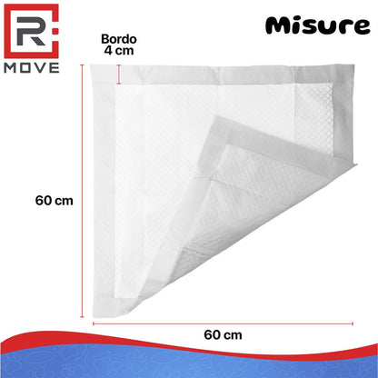 RMOVE 100 Traversine cane pipì 60x60 con adesivi - EXTRA Assorbenti con rivestimento antiodore (100 pz 60X60 cm)