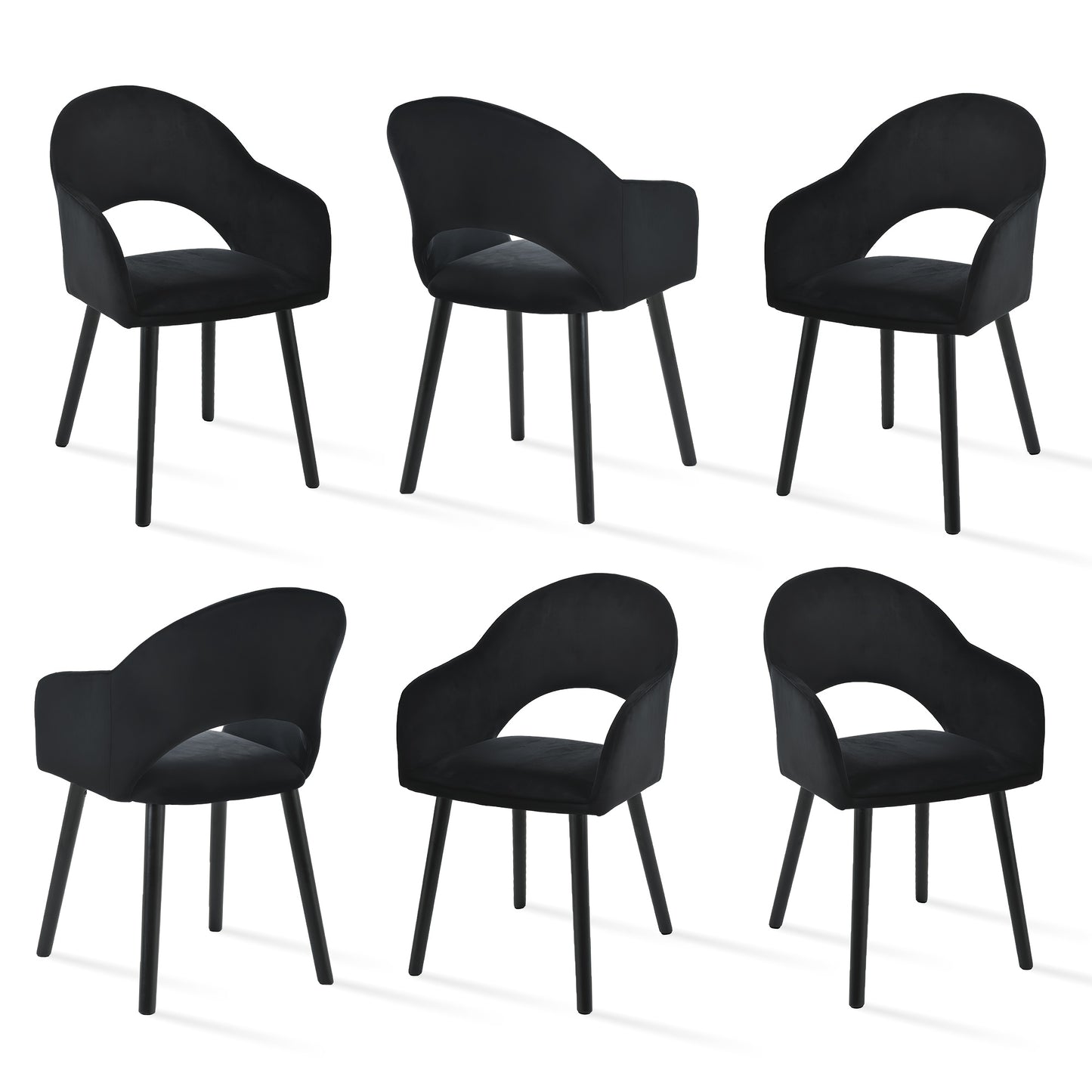 Sedie da pranzo moderne e poltrone lounge con ritagli a forma di mezzaluna e gambe in legno, adatte per sala da pranzo, studio e soggiorno - Set da 2/ Set da 4/ Set da 6