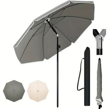 1 ombrellone da spiaggia, ombrello da balcone, protezione UV, ombrello a 8 stecche, stabile, regolabile, pieghevole a 45°, peso 180G/M², blocca efficacemente i raggi UV, portatile, compagno ideale per campeggio e giornate in spiaggia