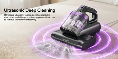 Aspirapolvere Lubluelu per acari del materasso, aspirapolvere per letto 3 in 1 con motore da 350W, aspirazione 24kPa, flusso d'aria 100AW, rimozione acari con tecnologia a onde sonore, spazzola a rullo, asciugatura ad aria calda, ampio contenitore per la