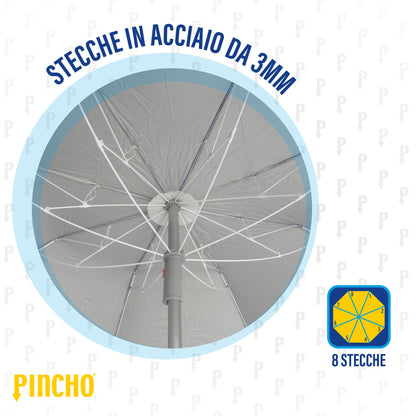 Ombrello da Spiaggia Pieghevole da 180CM, UV50+ Leggero 1,5kg, Ideale per Moto, Bici e Campeggio, Asta in Acciaio Resistente al Vento con Borsa da Trasporto