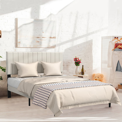 Letto con Bottoni, Letto Imbottito - Struttura a Piattaforma con Testiera in Velluto Imbottito, Supporto a Doghe in Legno, Letto Matrimoniale per Adulti, Design Moderno, Beige, 90/140/160 x 200 cm