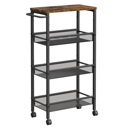Carrello a 4 Ripiani, Carrello da Cucina con Ruote Salvaspazio, Struttura in Acciaio, Maniglia, Ideale per Piccoli Spazi - Cucina, Bagno, Soggiorno e Studio